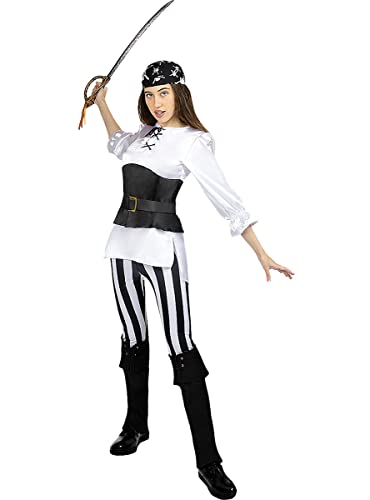 Funidelia | Piraten Kostüm gestreift - Schwarz und Weiß Kollektion für Damen Größe S ▶ Korsar, Seeräuber - Farben: Bunt, Zubehör für Kostüm - Lustige Kostüme für Deine Partys