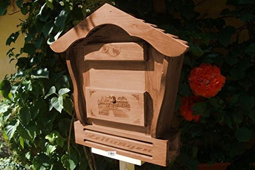 Haus Briefkasten HBK-SD-DUNKELBRAUN aus Holz in amazon dunkelbraun braun Briefkästen HolzBriefkasten HBK-SD teak Farbe Postkasten Spitzdach