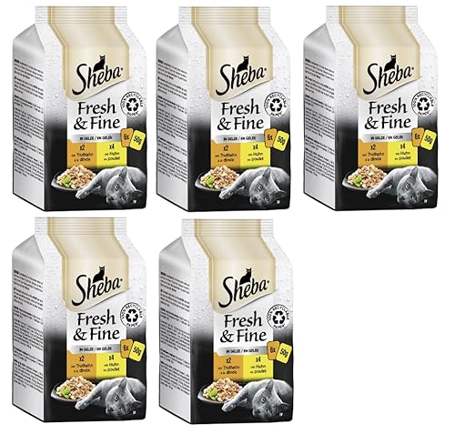 SHEBA Portionsbeutel Multipack Fresh & Fine in Gelee mit Truthahn und mit Huhn (5X 300g, Truthahn und Huhn)