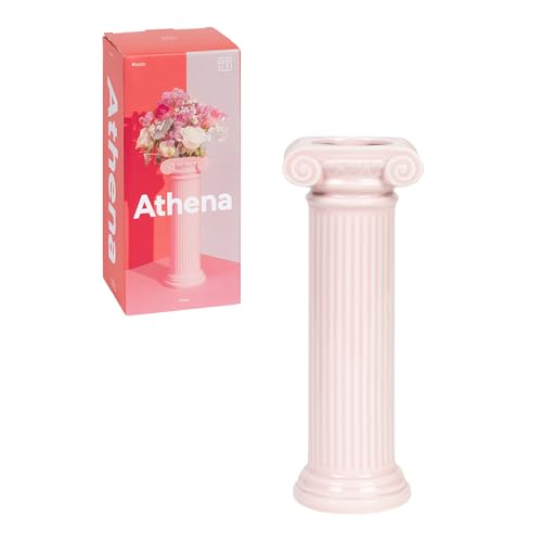 DOIY - Moderne dekorative Vase - Athena in Form Einer Ionischen Säule - Aus Keramik - Blumenvase - Dekorative Vase - Rosa - 9,2 x 8 x 25 cm