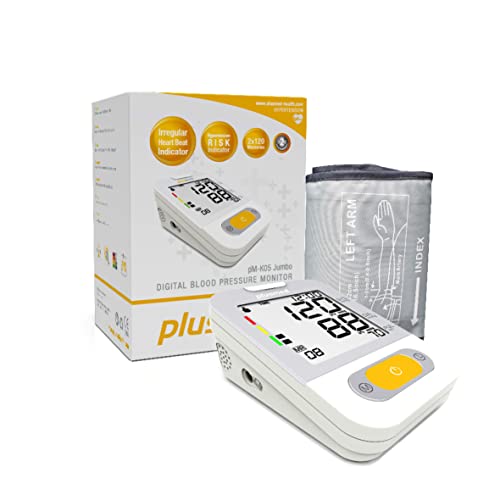 Plusmed – Digitales Arm-Blutdruckmessgerät, mit Hypertonie-Anzeige und Erkennung von unregelmäßigen Herzfrequenzen Großer Bildschirm mit 2 Benutzerspeichern Speicher von 120 Sätzen (white)
