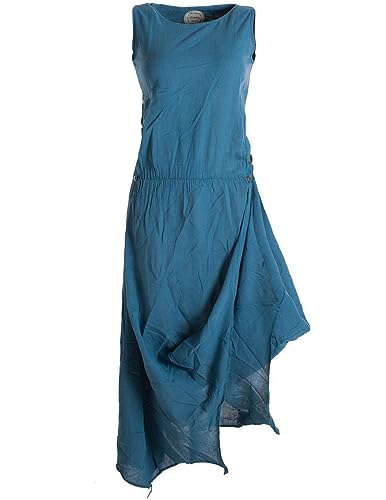 Vishes - Alternative Bekleidung - Ärmelloses Lagenlook Kleid aus Baumwolle zum Hochbinden türkis 46 (3XL)