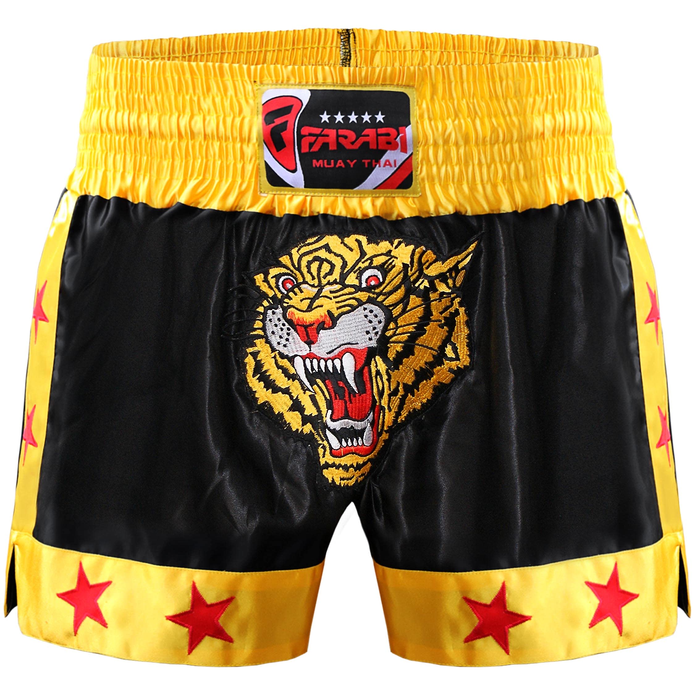 Farabi Sports Muay Thai Short Kickboxing Training Kampfsport Boxen Trunk (Black/Gold, S)