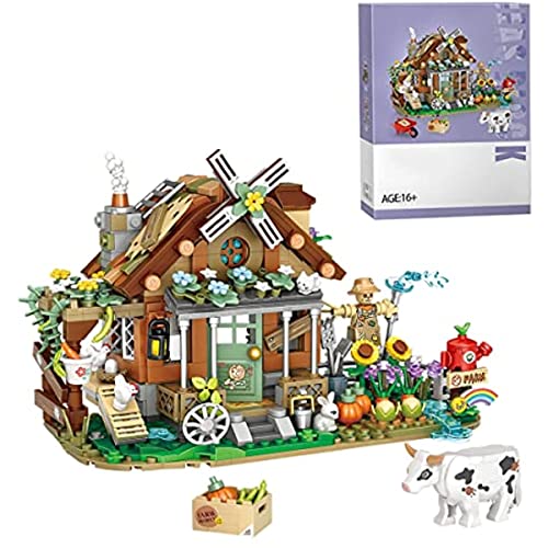 Modular Haus Bausteine Bausatz, 899 Teile Mini Pellets Bauernhof Hütte Architektur Modell mit 2 Mini Figuren, Bauernhof Bausteine Modell, Geschenk für Erwachsene Kinder, Nicht Kompatibel mit Lego