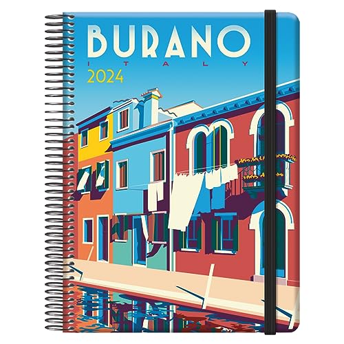 Dohe - Kalender 2024 - Tag Seite - Größe: 15x21 cm (A5) - 336 Seiten - Spiralbindung - Hardcover - Modell Traveller Burano