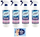 4er-Pack Quasar Doccia Vetri,Duschglas Reiniger,Reinigungsmittel 650ml + 1er-Pack Kostenlos Felce Azzurra Talkumpuder, 100g-Beutel