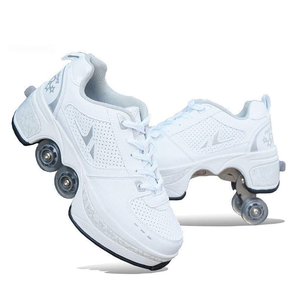 Unisexe Skates Deformation Schuhe，Inline-Skate, 2-in-1-Mehrzweckschuhe, Verstellbare Quad-Rollschuh-Stiefel,B-35