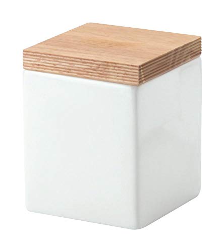 Continenta 4 Stück Zucker Vorratsdose aus Keramik, quadratisch, mit Holzdeckel, luftdichter Vorratsbehälter, 0,8 Liter, 10 x 10 x 12,5 cm, Set by Dant