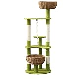 Cat Tree Große Kratzbäume für Indoor-Katzen, mehrstöckiges Katzenhaus mit Spielball, für mittelgroße kleine Kätzchen Spielruhe (Farbe: Grün, Größe: 140 x 56 cm)