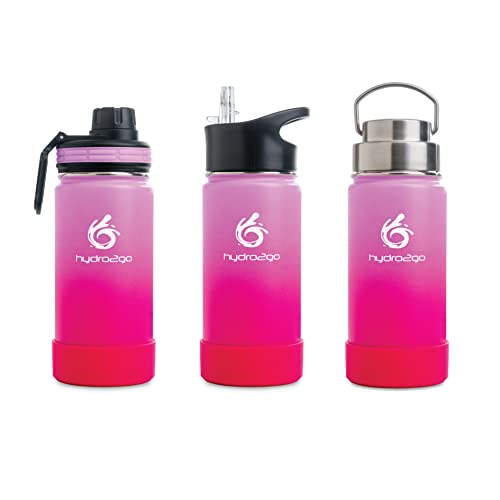 hydro2go ® Trinkflasche aus Edelstahl 350 ml / 0.35 Liter - für Kinder, Schule, Sport, Fitness & Outdoor | Thermo Edelstahlflasche BPA-frei + 3 Trinkverschlüsse (Bloom)