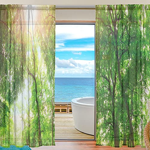 Fenstervorhänge mit tropischem Wald-Motiv, aus Polyestergewebe, transparent, für Schlafzimmer/Wohnzimmer/Küchen, als Heimdekoration, 198 x 140 cm, 2 Stück