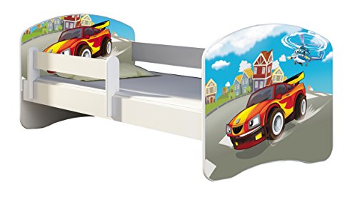 Kinderbett Jugendbett mit einer Schublade und Matratze Weiß ACMA II 140 160 180 40 Design (180x80 cm, 03 Racing Car)