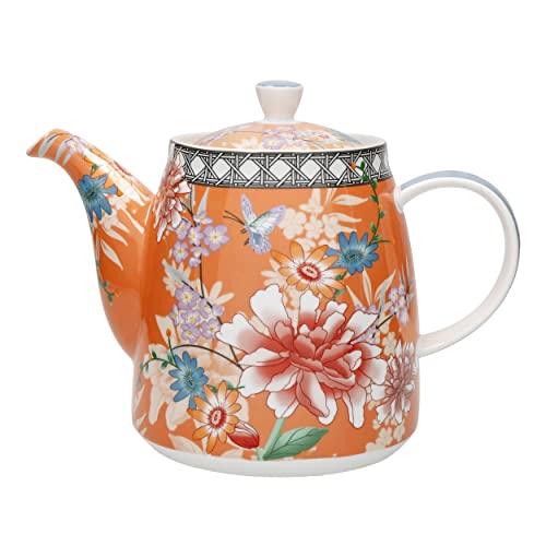 London Pottery Keramik-Filter-Teekanne, Glockenform, Korallenblumen, 1 L, beschriftet
