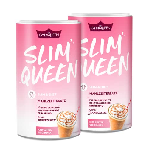 GymQueen Slim Queen Abnehm Shake 2x420g, Iced Coffee, Leckerer Diät-Shake zum einfachen Abnehmen, Mahlzeitersatz mit wichtigen Vitaminen und Nährstoffen, nur 250 kcal pro Portion