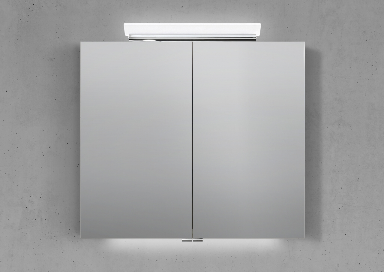 Spiegelschrank 80 cm LED Acryl Aufsatzleuchte mit Unterbauleuchte doppelseitig verspiegelt Beton Anthrazit 4