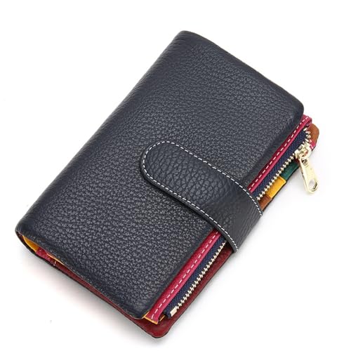 YBRAVO Kleine Bifold-Brieftasche aus echtem Leder, minimalistische RFID-blockierende Geldbörse mit abnehmbarem Kartenhalter und Münzfach (Color : Black)
