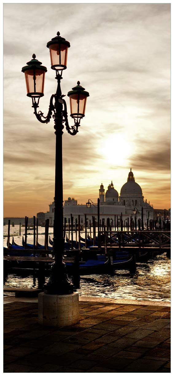 Wallario Selbstklebende Türtapete Venedig - Lagune bei Sonnenuntergang - Türposter 93 x 205 cm Abwischbar, rückstandsfrei zu entfernen