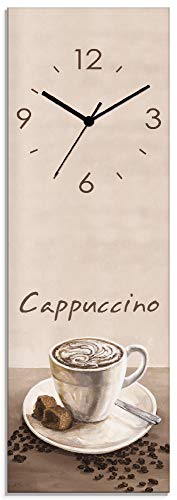 Artland Wanduhr ohne Tickgeräusche Glasuhr mit Motiv Design Quarz lautlos Größe: 20x60 cm Cappuccino - Kaffee T3AD Creme