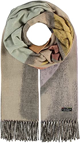FRAAS Cashmink Schal für Damen mit moderner Grafik- Weicher als Kaschmir - 56 x 200 cm - Made in Germany - Perfekt für den Winter - Schal mit Fransen Tan