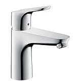 hansgrohe Focus - Waschtischarmatur mit Zugstangen-Ablauf, Wasserhahn Bad mit Auslauf Höhe 100 mm, Mischbatterie Waschbecken wassersparend (EcoSmart), Chrom