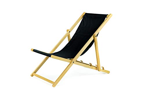 BAS Liegestuhl aus Holz klappbar Klappliegestuhl Strandstuhl Holzklappstuhl Sonnenstuhl Gartenliege Sonnenliege (1, Schwarz)