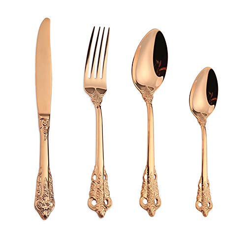 WuLun 4-Piece Food Grade 18/10 Stainless Steel Flatware, Modern Imperial Design, Cutlery Include Knife/Fork/Spoon/Coffee Spoon, Mirror Polished, Dishwasher Safe