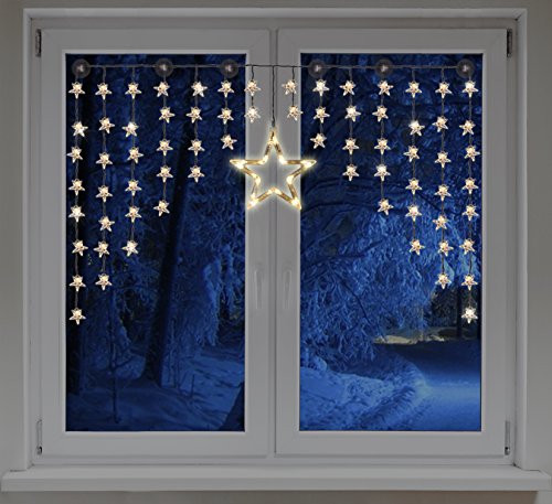 Mojawo Beleuchteter Weihnacht Sternenvorhang Lichterkette Fensterdeko 90 LED warm weiÃŸ mit Saugnäpfe Einfach zu montieren Breite 135 cm, Höhe 95 cm, Zuleitung 5 m