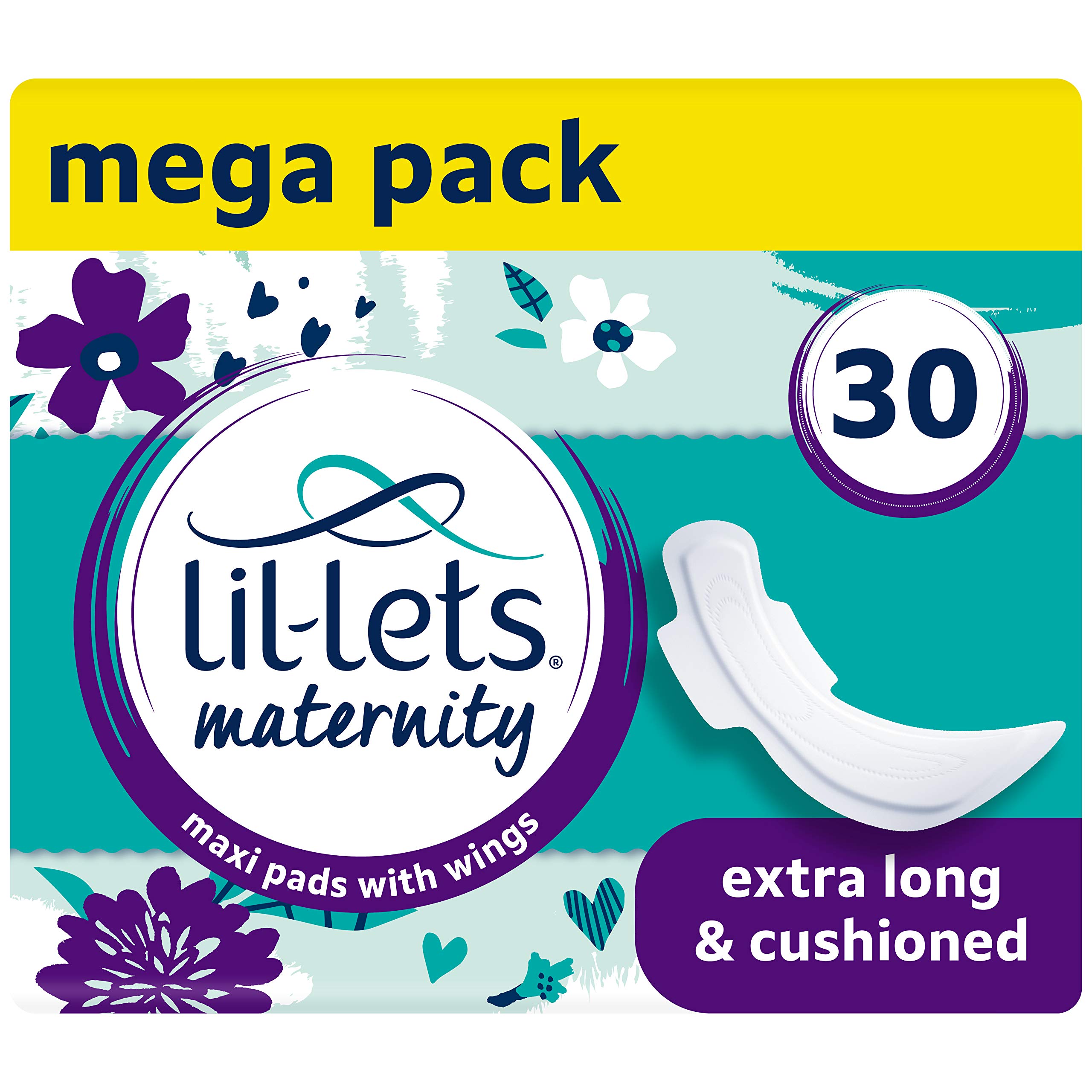 Lil-Lets Schwangerschaftseinlagen, extra lange, dicke Maxi-Handtücher, mit Flügeln, 3 Packungen mit 10 Stück, unverzichtbar nach der Geburt oder nach der Geburt (Verpackung kann variieren)