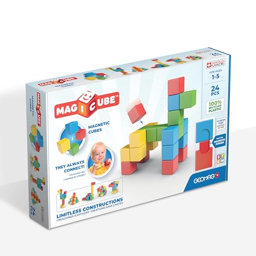 Geomag - Magicube 1+ Full Color - Magnetische Würfel für Kinder - 4 Farben - 24 Blöcke - 1-5 Jahre - 100 % Recyceltes Plastik