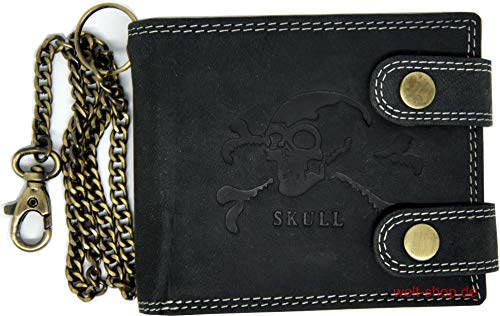 Portemonnaie Börse Büffel Wild Leder Totenkopf Skull Kette RFID Schutz