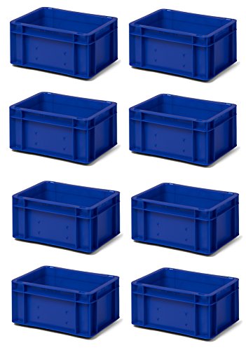 8 Stk. Transport-Stapelkasten TK314-0, blau, 300x200x145 mm (LxBxH), aus PP, Volumen: 5.5 Liter, Traglast: 25 kg, lebensmittelecht, made in Germany, Industriequalität