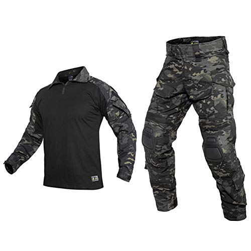THWJSH Herren Military Tactical Suit Gentleman Tactical Long Sleeve Combat Shirt Training Military Outdoor Hose Combat Uniform für Outdoor Training Schwarz-M
