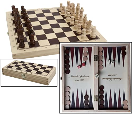 Ludomax Schach - Backgammon Kassette Spiel mit bedrucktem Spielfeld, inkl. Gravur, Idee