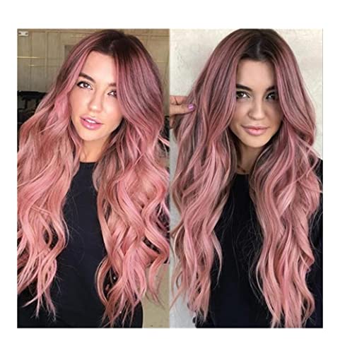 Perücken Ombre Wavy Wig Kunsthaarersatz Pink Gradient Curly Perücken Für Frauen Perücke