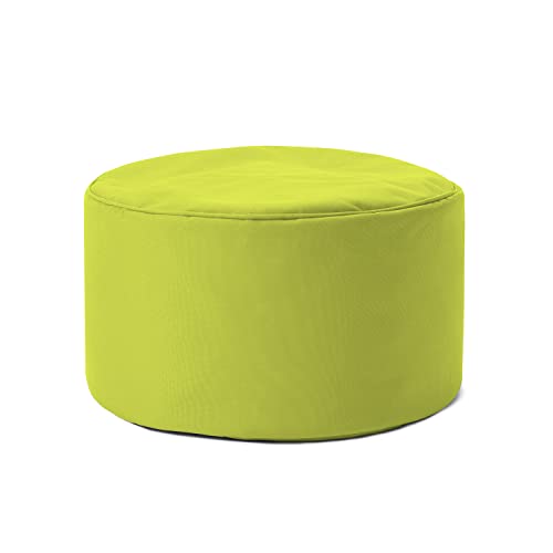 Lumaland Indoor Outdoor Sitzhocker 25 x 45 cm - Runder Sitzpouf, Sitzsack Bodenkissen, Bean Bag Pouf - Wasserabweisend - Pflegeleicht - Apfelgrün