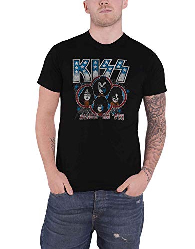 KISS T Shirt Alive In '77 Band Logo Nue offiziell Herren Schwarz M