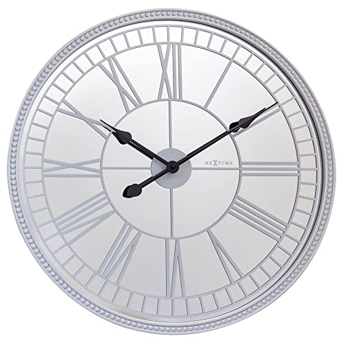Large Wall Clock 56 cm-Silent-White/Mirror-Glass-NeXtime Cleopatra's Mirror