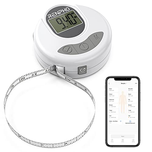 Smart Körperumfangmaßband, RENPHO Intelligentes Digitales Bluetooth-Maßband für Körpermessung, Gewichtsverlust, Muskelaufbau, Bodybuilding, Einziehbar, Automatische Messung von Körperteilumfängen