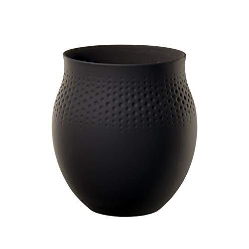 Villeroy & Boch Collier Noir Vase Perle No. 1, 16,5x16,5x17,5 cm, Premium Porzellan, Schwarz