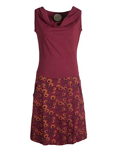 Vishes - Alternative Bekleidung - Damen Baumwoll-Kleid, Blumen-Muster, Wasserfall-Kragen und Taschen dunkelrot 34