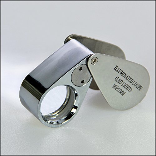 SAFE 9549 Metall Einschlaglupe Lupe Kristall-Linse 21 mm mit 10 facher Vergrößerung Triplet + LED + Etui + Batterien