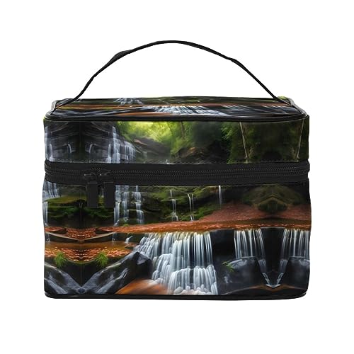 Wasserfall-Blick, stilvoll und praktisch, eine unverzichtbare Reise-Kosmetiktasche mit extra großen Fächern und Reißverschluss, wasserdicht, Schwarz , Einheitsgröße