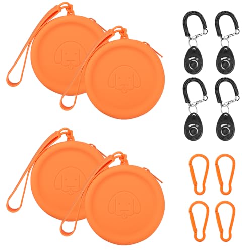 FIDHOW Leckerli-Tasche aus Silikon, 4 Stück, Ideal für Hundetraining,Die Taschengröße ist praktisch, leicht zu reinigen, geruchlos und verfügt über EIN Reißverschluss-Design (orange)