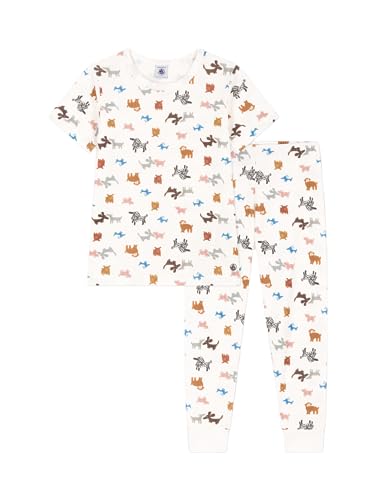 Petit Bateau Jungen Pyjama, Weiss Marshmallow / Mehrfarbig, 4 Jahre