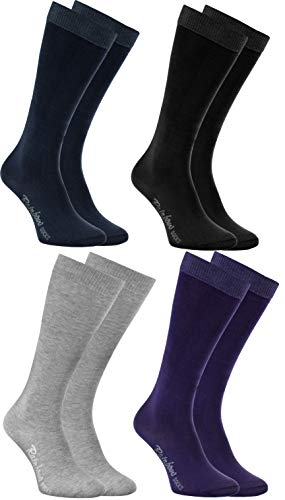 Rainbow Socks - Jungen Mädchen Baumwolle Kniestrümpfe - 4 Paar - Schwarz Grau Blau Violett - Größen 30-35