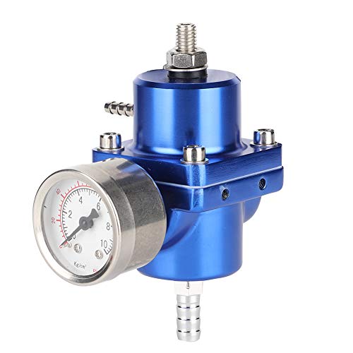 Fydun Kraftstoff Druck Regler, Universal FPR Kraftstoffdruckregler aus Aluminiumlegierung mit Manometer-Schlauch 0-140psi Einstellbar (Blau)