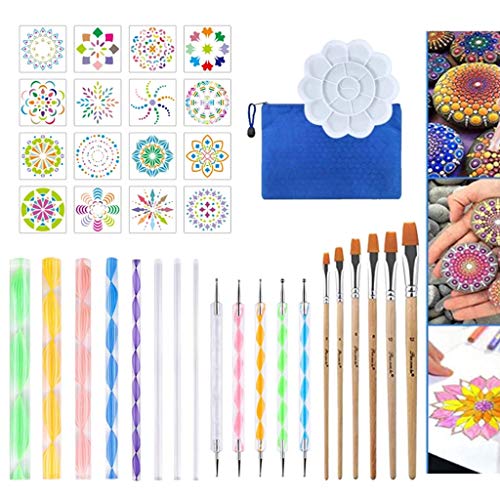 37/40-teiliges Mandala-Punktierstift-Set für Steinmalerei mit Schablonen, Pinsel, Farbtablett, wirtschaftlich und praktisch