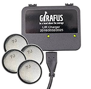 Girafus Knopfzellen Ladegerät für LIR-2032/2016 2025 Akkus USB Batterieladegerät Inklusive 4X LiR2032 3.7Volt Akkus (ersetzen CR2032 Batterien) Akkuladegerät