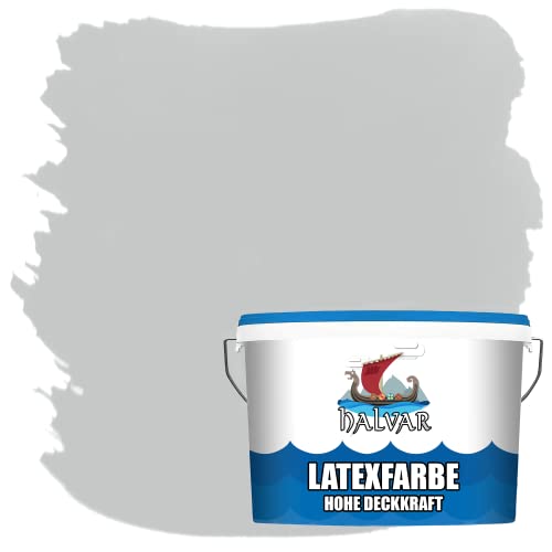 Halvar Latexfarbe hohe Deckkraft Weiß & 100 Farbtöne - abwischbare Wandfarbe für Küche, Bad & Wohnraum Geruchsarm, Abwischbar & Weichmacherfrei (2,5 L, Steingrau)