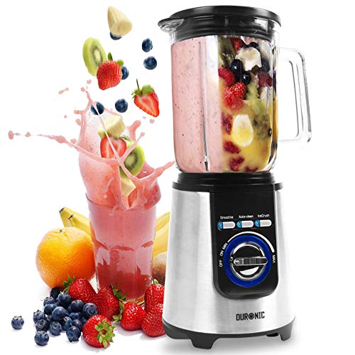 Duronic BL1200 elektrischer Standmixer 1200 W | Hochleistungsmixer | Smoothie Maker | Edelstahl | 1,8L Glaskrug | Ideal für Smoothies, Frappe, Lassi, Cocktails, Fitnessdrinks, Obst, Gemüse